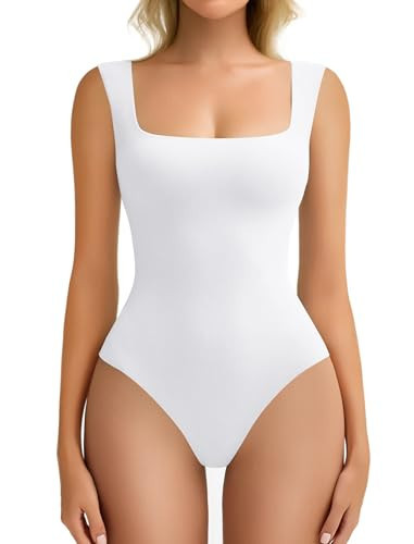 Avidlove Womens Bodysuit White Bodysuits Double Lined Body Suits Leotards Tank Top Summer(White,S) | Amazon (US)