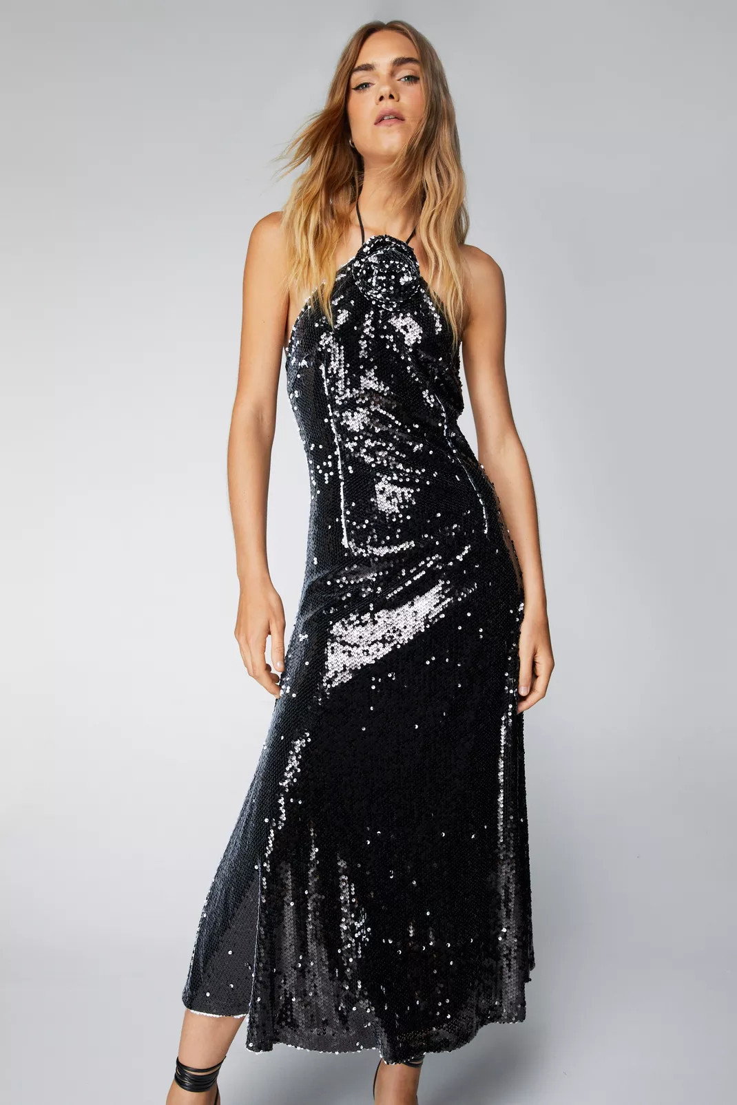 Flower Corsage Sequin Maxi Dress | Nasty Gal US