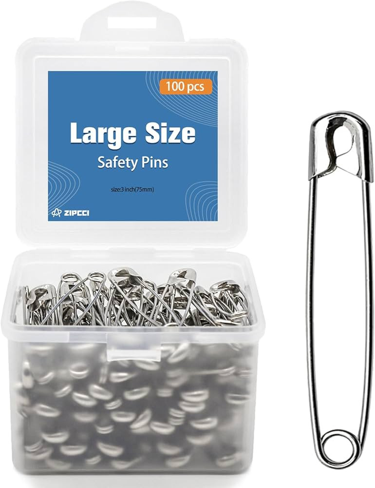 ZIPCCI 3 Inch Large Safety Pins - 100 Pcs Heavy Duty Steel Wire Pins (Large Size) | Amazon (US)