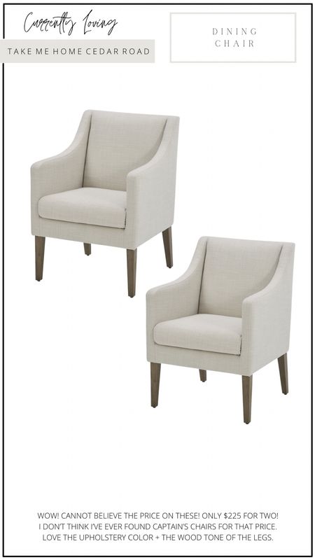 DEAL ALERT! Only $225 for 2! One of the best prices I’ve ever seen for captains chairs. These are perfect for your dining table or an office chair, love the upholstery color and wood tone of the legs. 

Upholstered chair, captains chair, dining room chair, arm chair, accent chair, desk chair, office chair, living room, dining room, office, Walmart 

#LTKhome