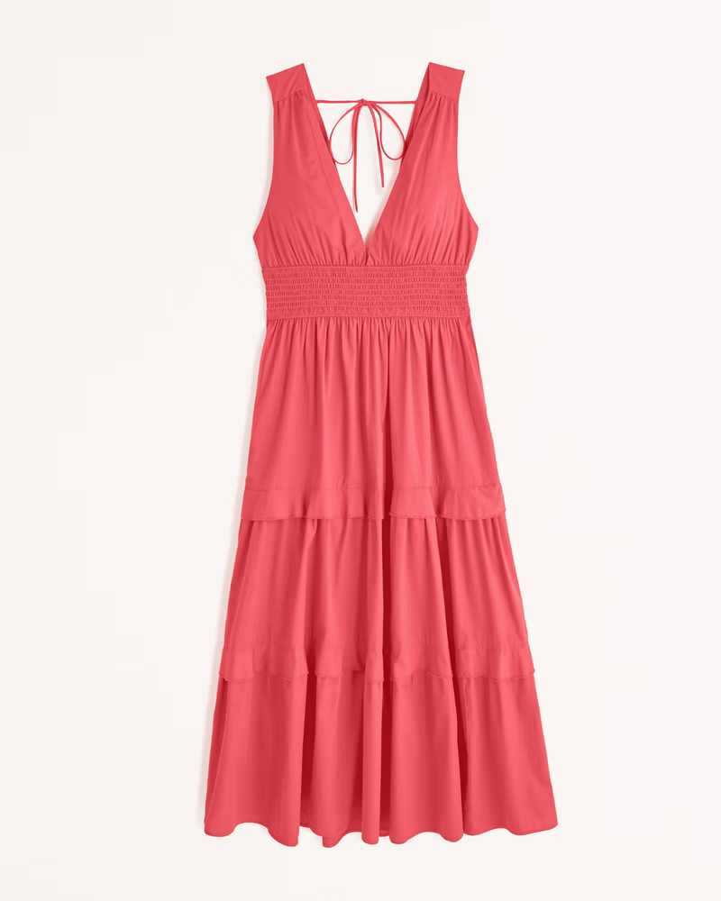 Smocked Waist Tiered Midi Dress | Abercrombie & Fitch (US)