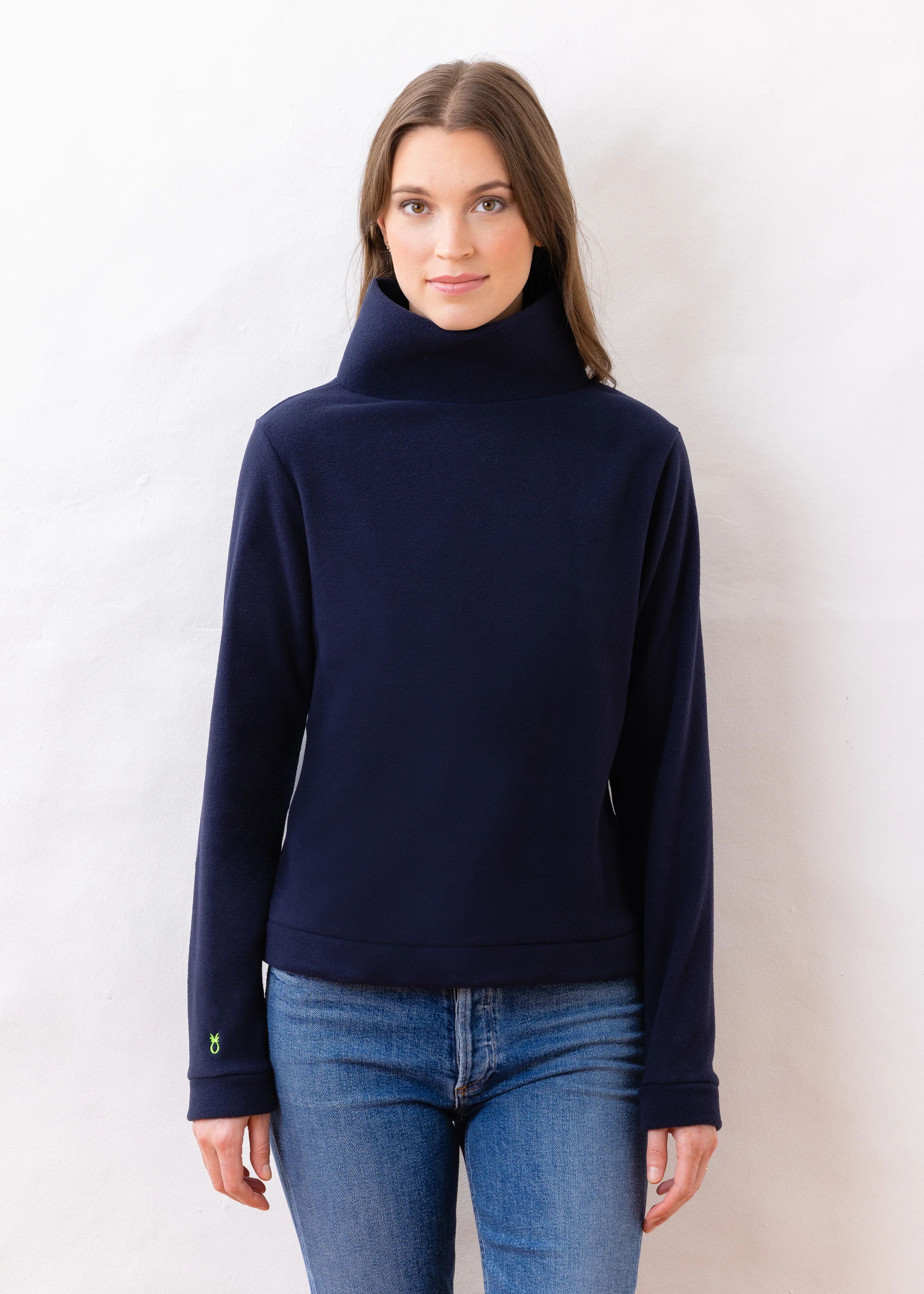 Park Slope Turtleneck in Vello Fleece (Navy) | Dudley Stephens