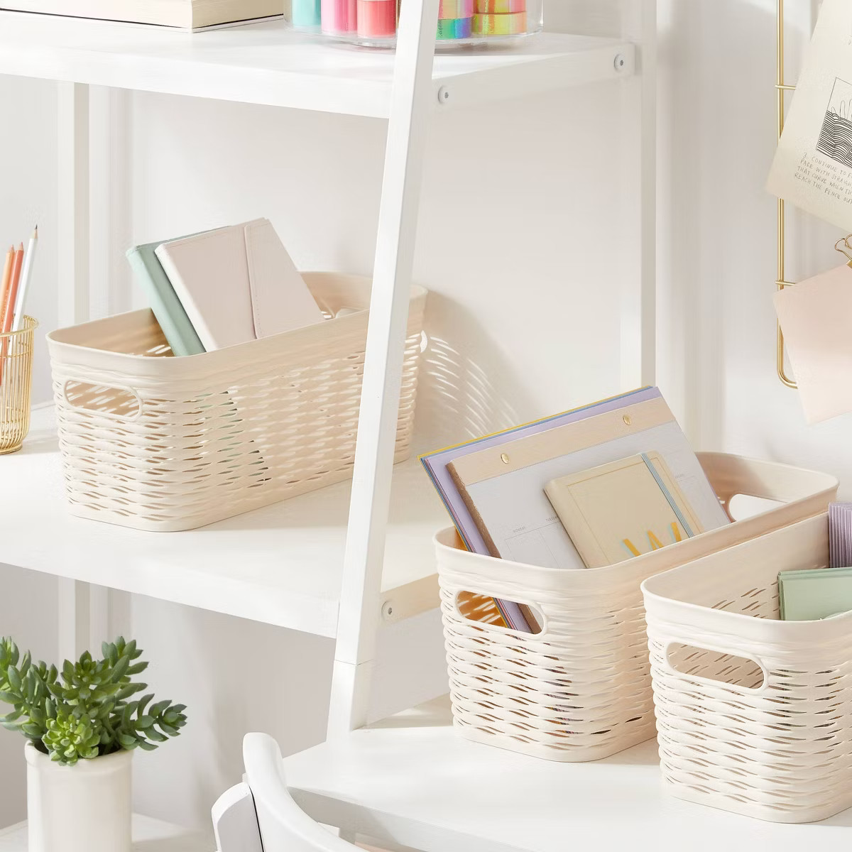 3pk Wave Half Medium Decorative Baskets Cream - Brightroom™ | Target