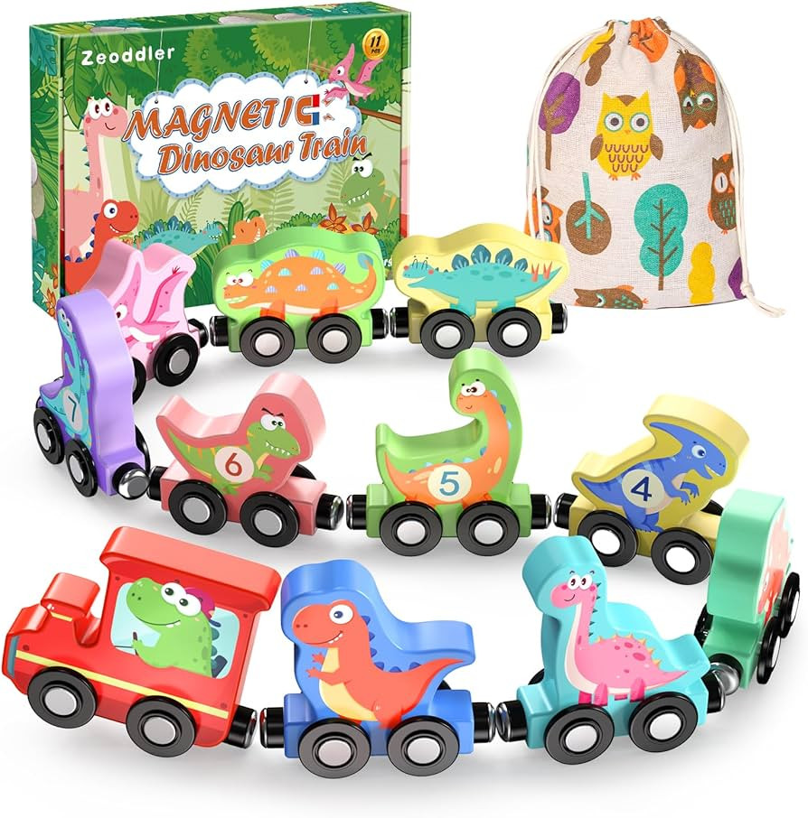 Zeoddler Toys for Toddlers, 11 PCS Magnetic Wooden Dinosaur Train Set, Montessori Toys for Toddle... | Amazon (US)