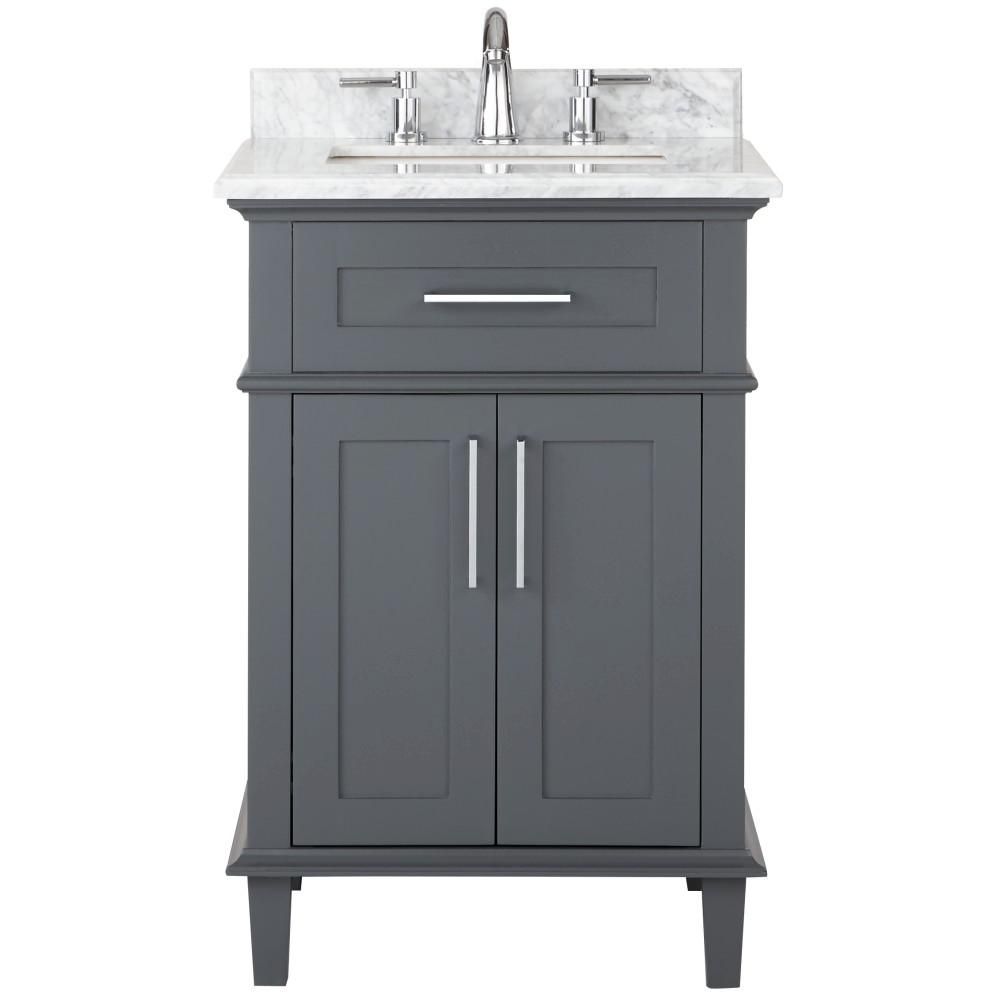 Sonoma 24 in. W x 20.25 in. D Vanity in Dark Charcoal with Carrara Marble Top with White Sinks | The Home Depot