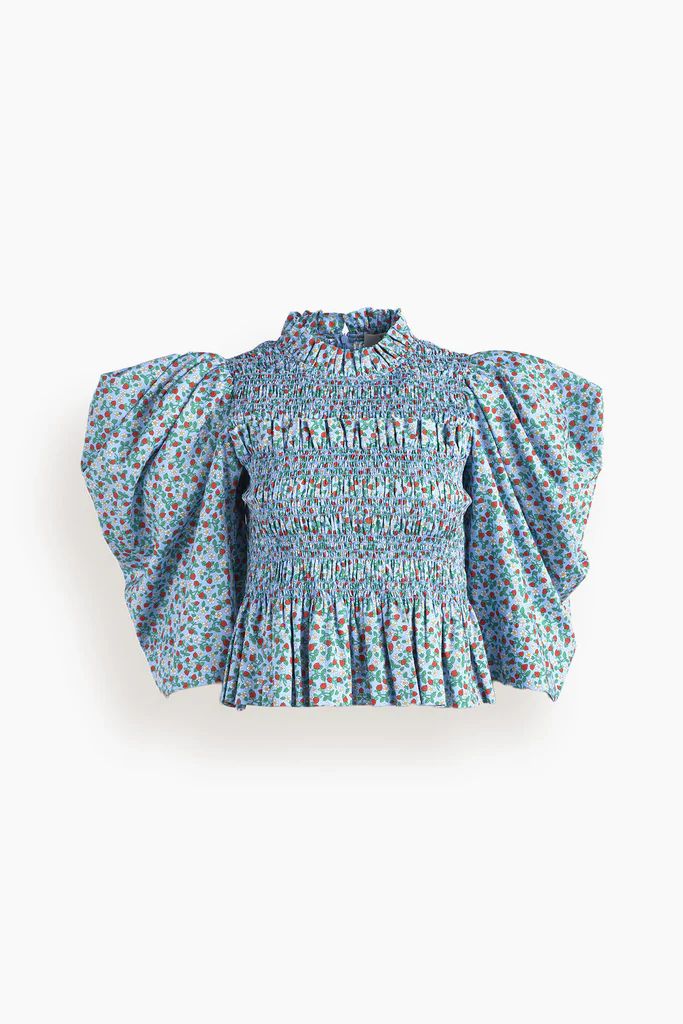 Lilly Puff Sleeve Smocked Top in Blue | Hampden Clothing