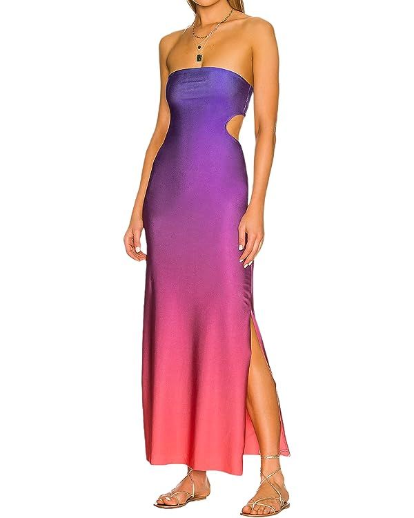 Multitrust Sexy Women Strapless Tube Long Dresses Off The Shoulder Cut Out Skinny Slit Maxi Dress... | Amazon (US)