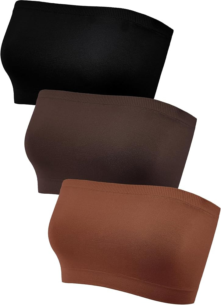 HESTYA 3 Pack Women's Strapless Bandeau Bra Seamless Bralette Soft Stretchy Non-Padded Wireless T... | Amazon (US)