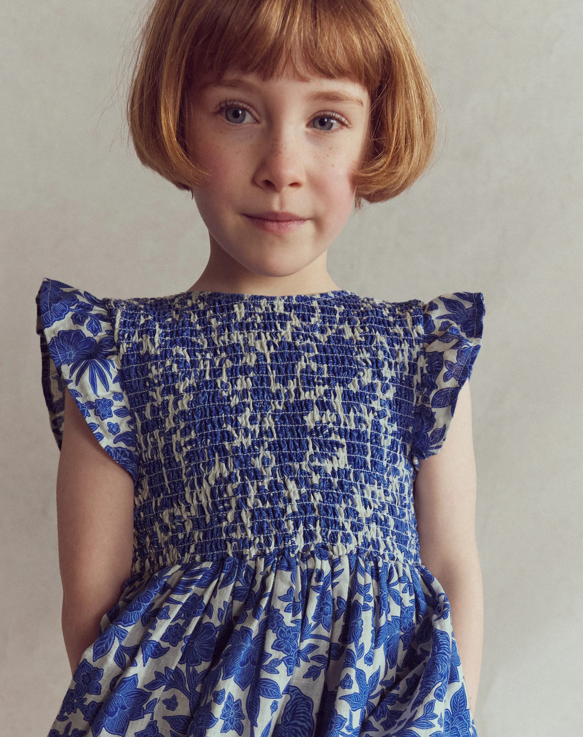 Bow Back Shirred Dress-Bright Blue Jungle Woodblock | Boden (US)