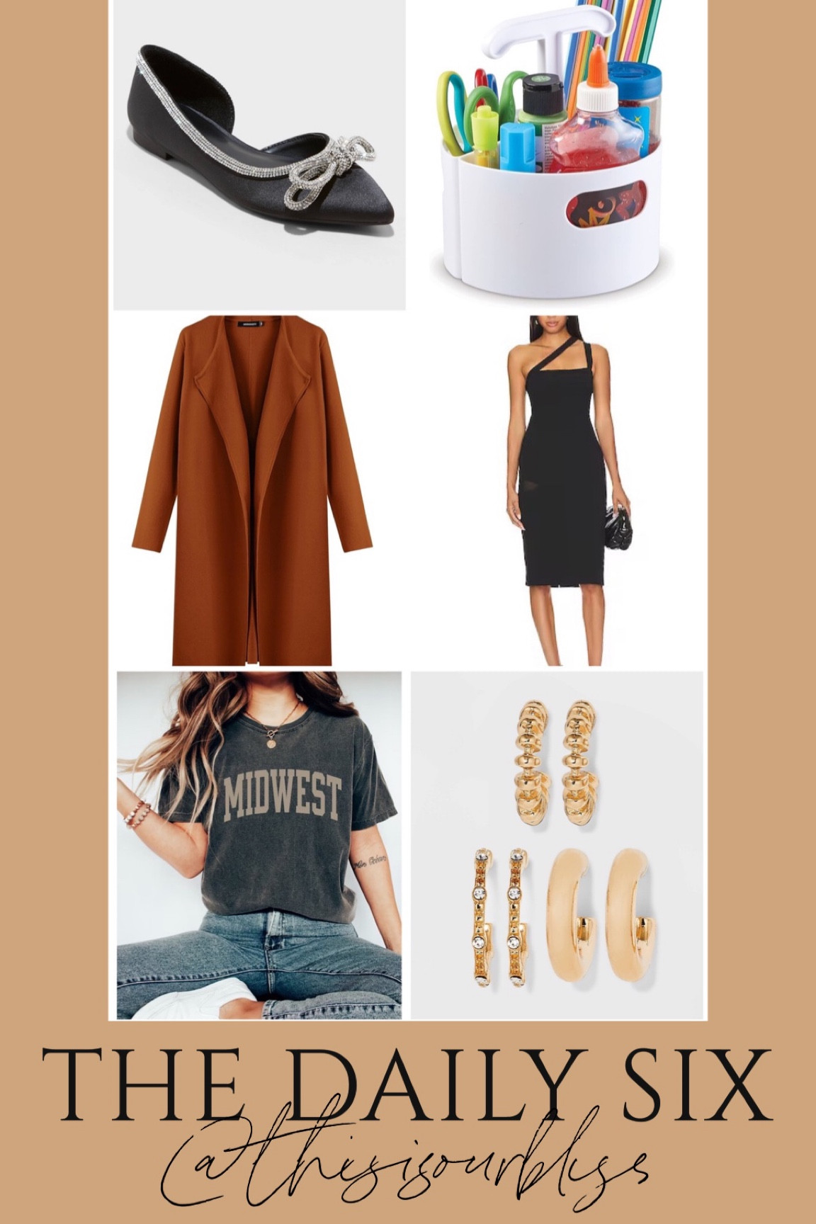 The daily six! Today’s daily finds!
Festive flat for the holidays, art storage caddy for kids, coatigan, Wedding guest dress, midwest, graphic tee, and set of three earrings only $5!

#LTKworkwear #LTKstyletip #LTKfindsunder50