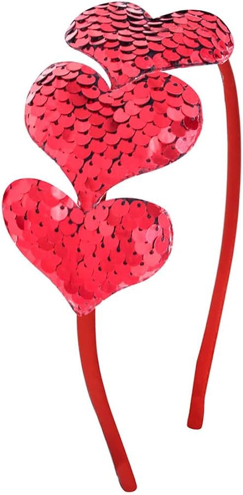 Valentine Headband Glitter Heart Hair Band Red Love Sequin Valentine's Day Hair Accessories for G... | Amazon (US)