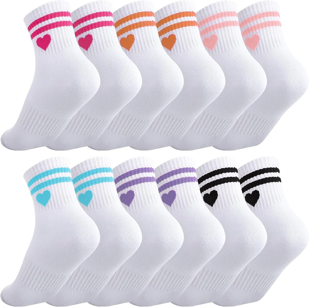Jspupifip 6 Pairs Kids Girls Pink White Crew Athletic Socks Age 3-12 Years | Amazon (US)