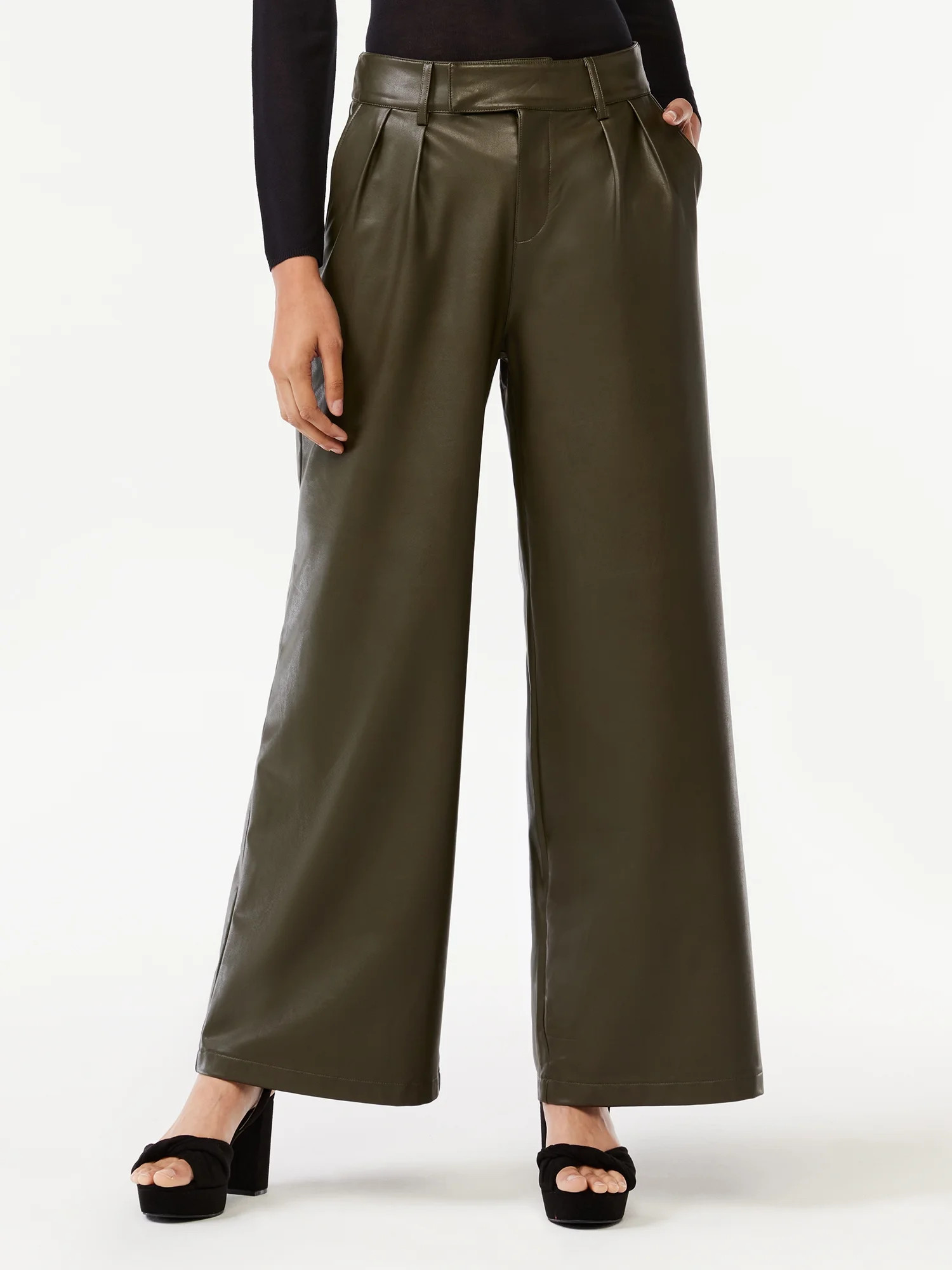 Scoop Women's Faux Leather Wide Leg Pants | Walmart (US)