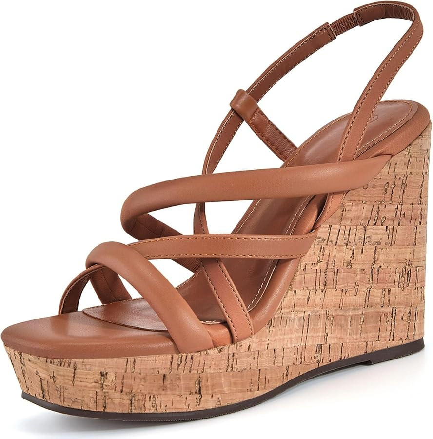Coutgo Women Platform Wedge Sandals Cork Slingback Wedges Espadrilles Heels Summer Shoes | Amazon (US)