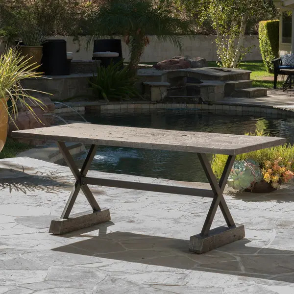 Numana Outdoor Lightweight Concrete Dining Table by Christopher Knight Home - 70.00"D x 32.00"W x... | Bed Bath & Beyond