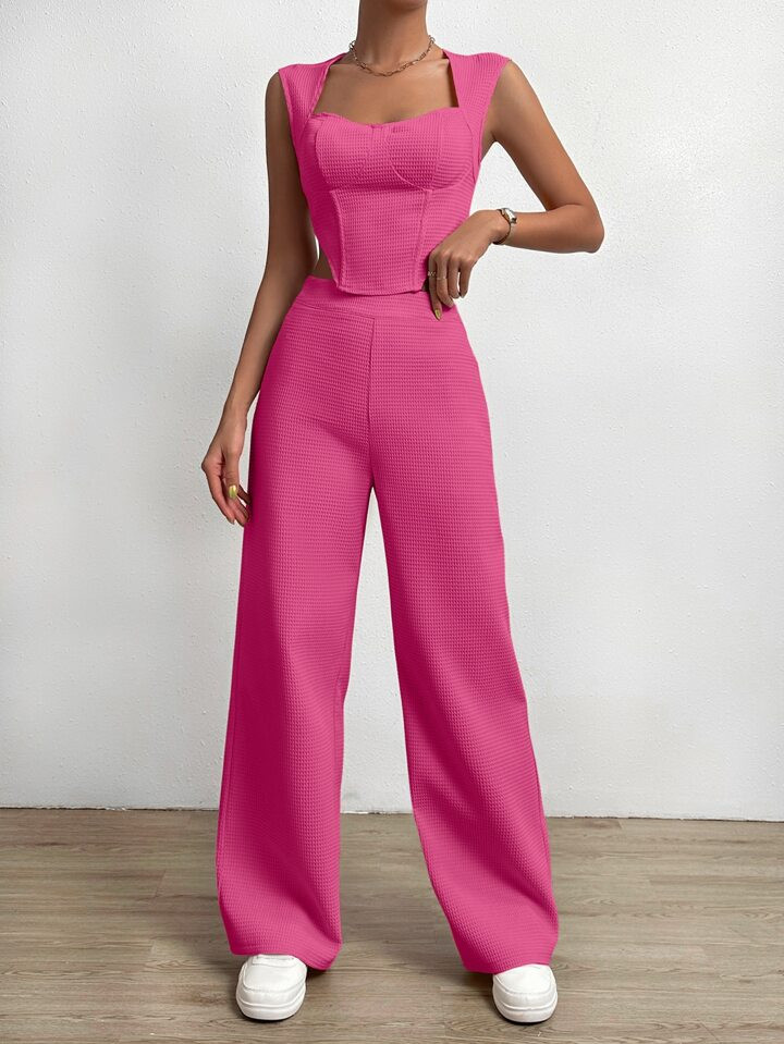 SHEIN EZwear Asymmetrical Hem Tank Top & Wide Leg Pants | SHEIN