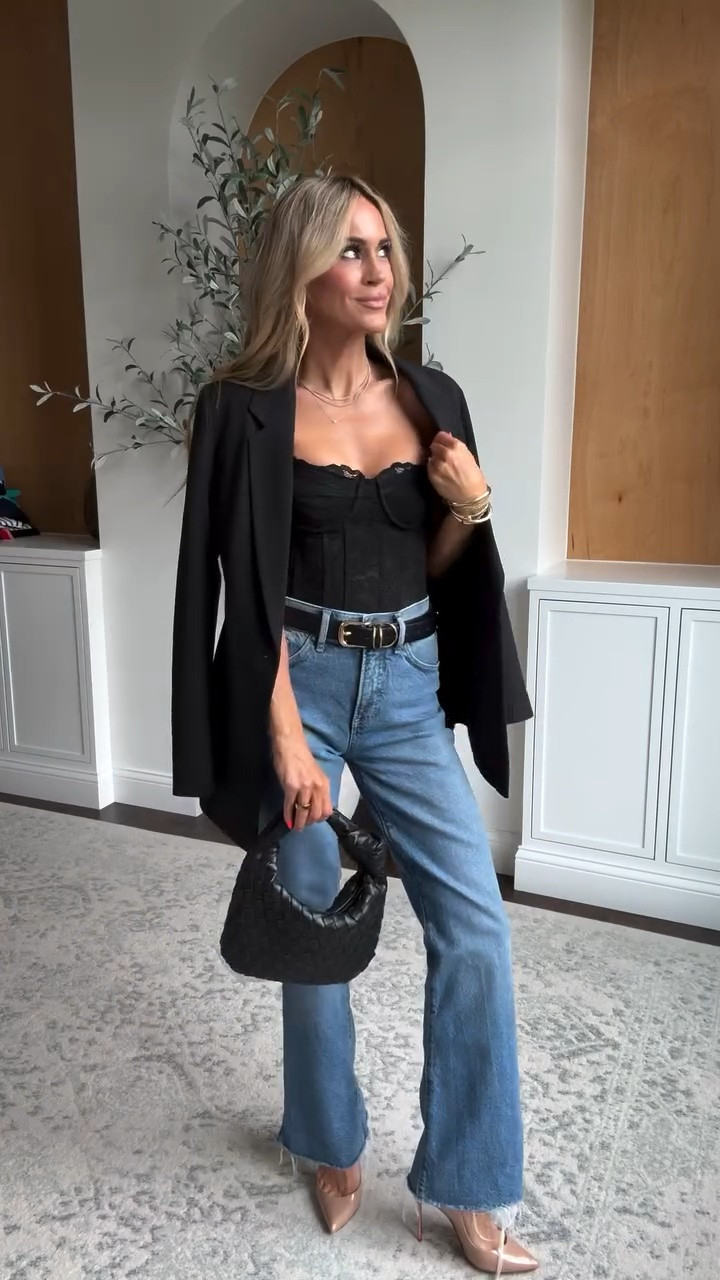 Jeans and a cute top will always be my go to! Add an oversized blazer over the shoulders to elevate instantly! Love these split hem jeans - and how gorgeous is this lace corset top for date night? 

#datenightoutfit

#LTKgrwm #LTKootd #LTKmomlife