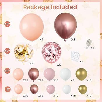 Rose Gold Balloon Garland Kit, Nude Pastel Pink Metallic Gold Matte White Balloons Gold and Rose ... | Amazon (US)
