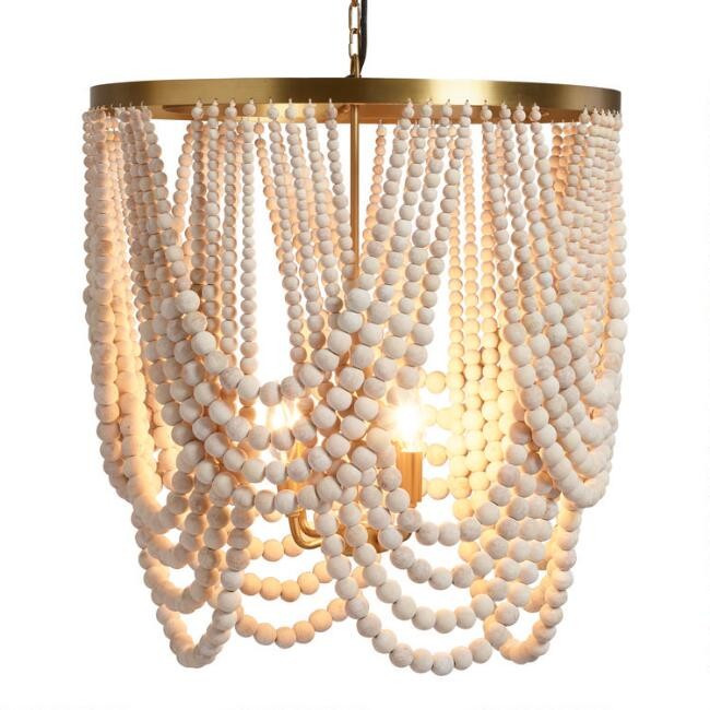 Large Whitewash Wood Draped Bead 4 Light Chandelier | World Market