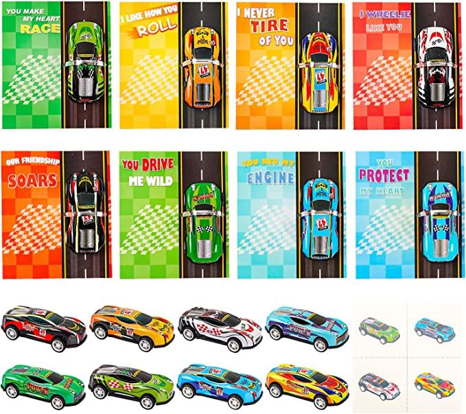 Valentines Day Cards for Kids - 32 Pack Race Cars Valentines Greeting Cards with Pull Back Cars T... | Amazon (US)