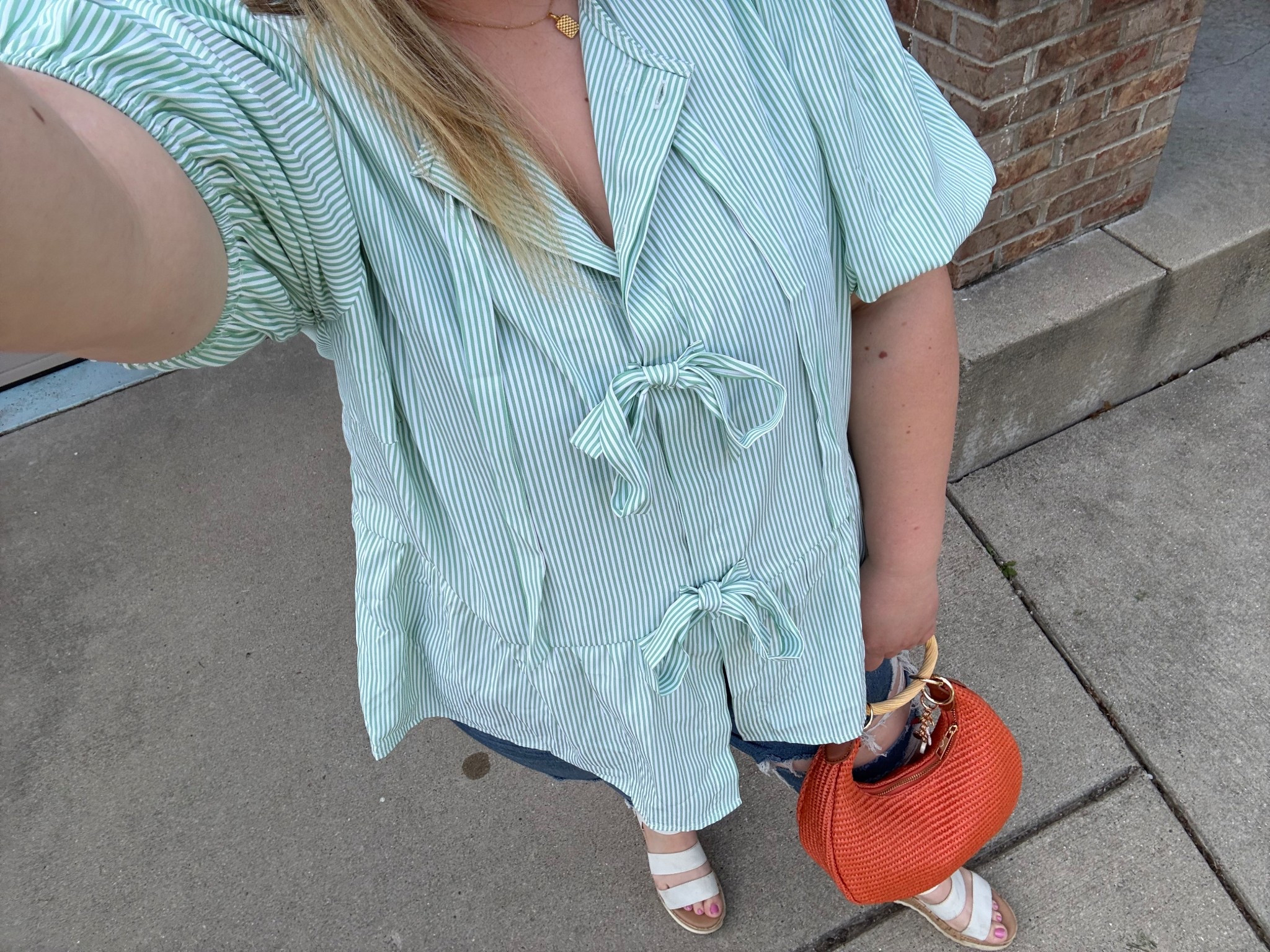 Summer blouse, bows, summer shirt, midsize summer striped shirt, trendy summer shirt inspo, brunch outfit 

#LTKPlusSize #LTKMidsize #LTKStyleTip