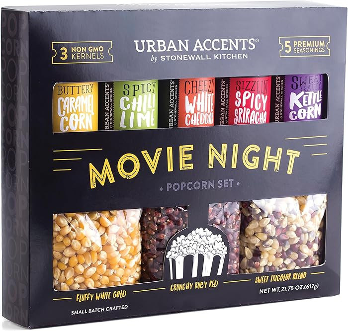 Urban Accents Movie Night Popcorn Gift Set – Includes 3 Gourmet Popcorn Kernel Varieties & 5 Fl... | Amazon (US)