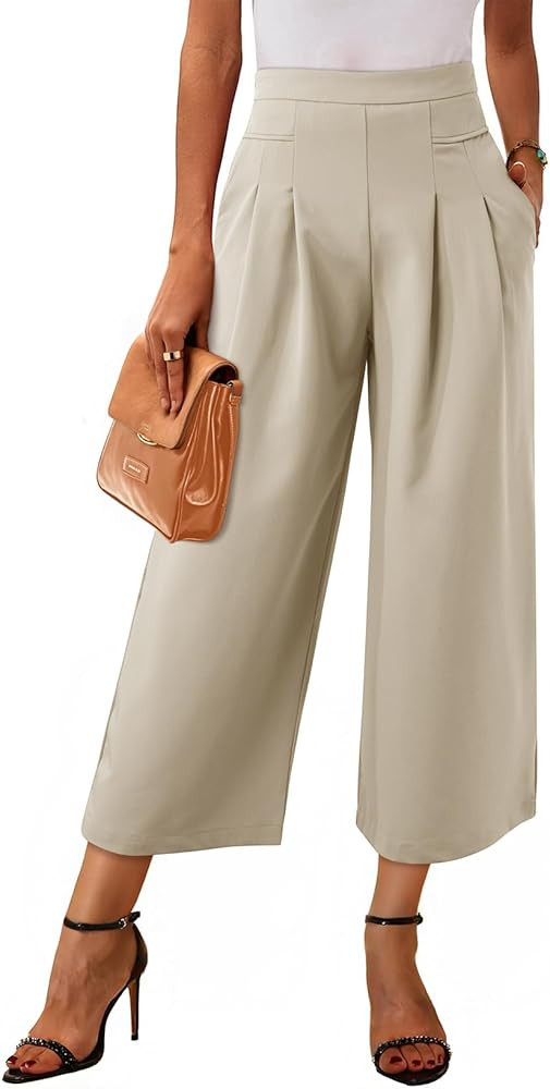Dokotoo Womens Wide Leg Cropped Suit Pants Work Business Palazzo Summer Pleated Waisted Side Zipp... | Amazon (US)