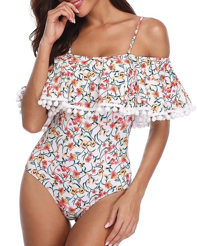 Tempt Me Women One Piece Flounce Swimsuit Pineapple Printed Off Shoulder Bathing Suit Swimsuits | Amazon (US)