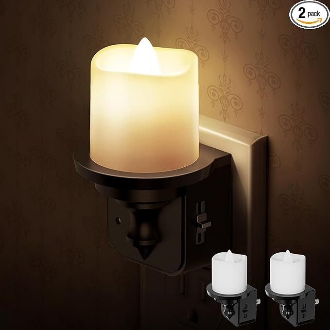 Flameless Candle Night Light, Night Lights Plug into Wall 2 Pack, LED Candle Night Light with Lig... | Amazon (US)