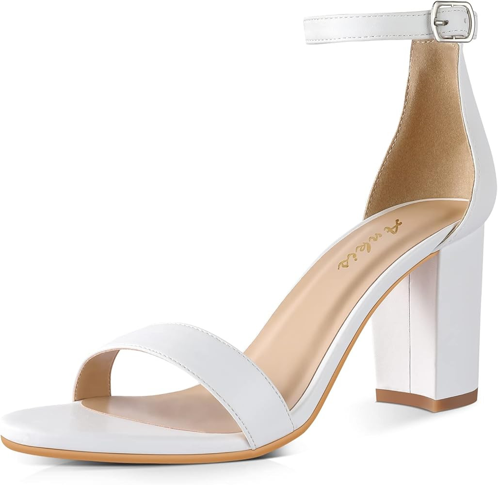 Ankis Nude Heels for Women Open Straps on The Ankle Chunky Heels Pump Sandals Evening Dress Party... | Amazon (US)