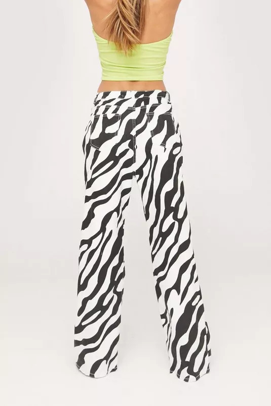 Zebra Striped Print Wide Leg Denim Jeans | Nasty Gal (US)