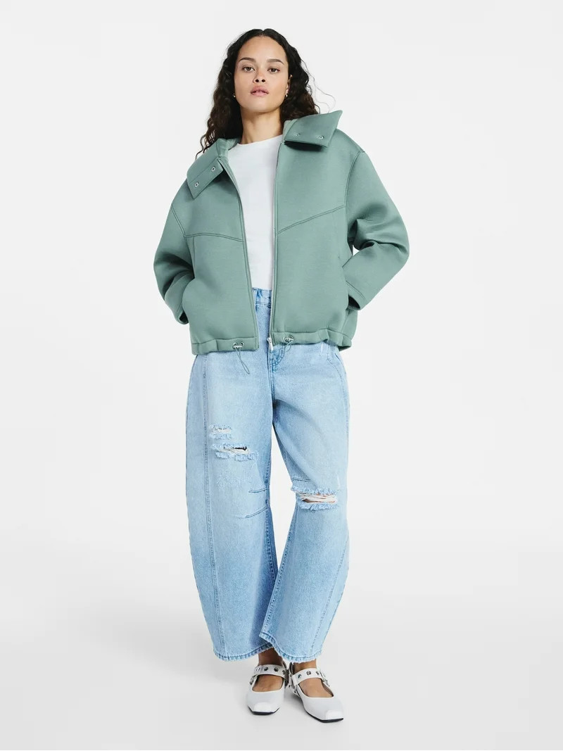 Scoop Women's and Women's Plus Neoprene Fleece Oversized Jacket with Hood, Sizes XS-4X | Walmart (US)