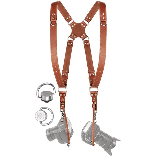C Coiro Camera Harness for 2 Cameras – Dual Shoulder Leather Camera Strap – Double Camera Harness for DSLR/SLR, Camera Straps for Photographers of All Levels, Standard Straps/Color Tan | Amazon (US)
