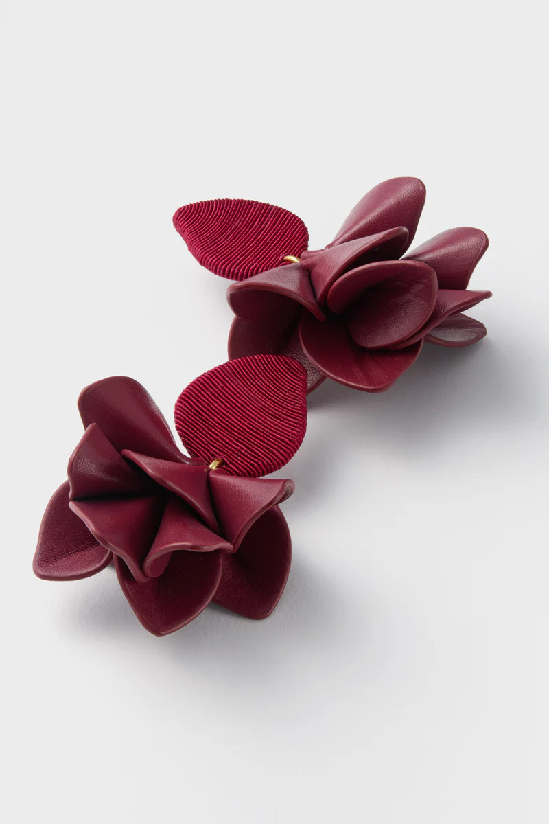 Oxblood Silk and Leather Orchid Earrings | Tuckernuck (US)