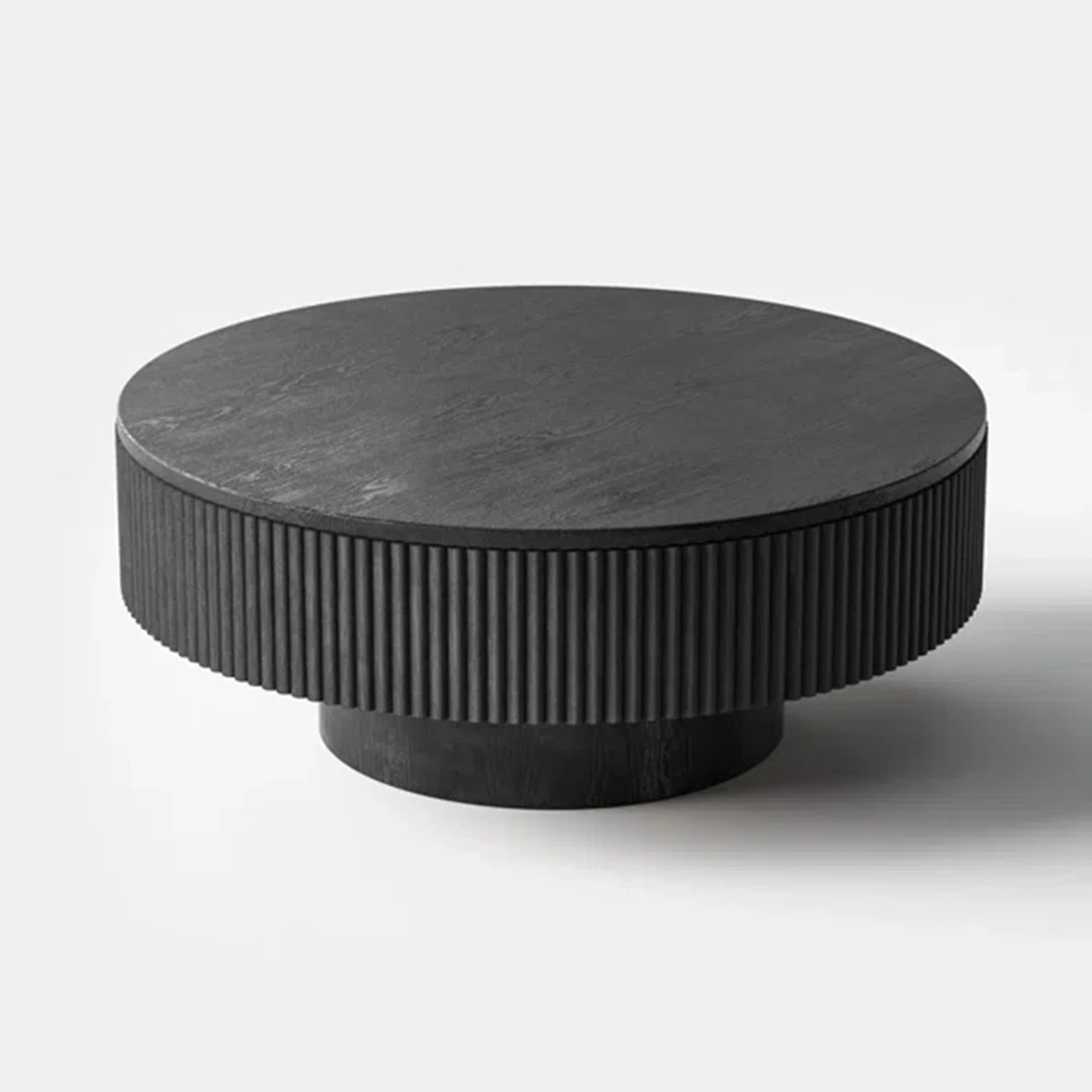 Chibuzor 35"W Pedestal Round Coffee Table With Ash & Oak, Handcrafted Solid Wood Fluted Design | Wayfair North America