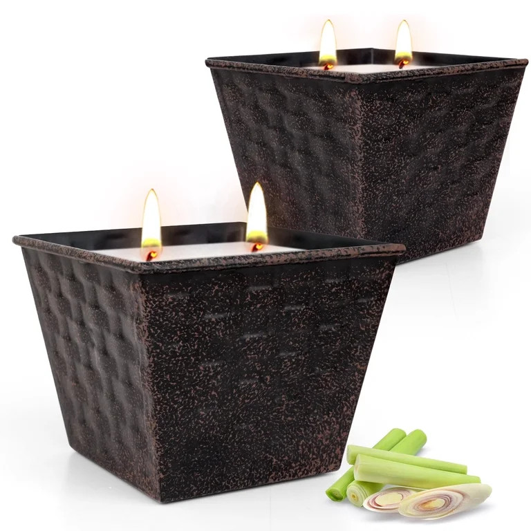 Giphtpoeet 2 Pack Citronella Candles Large 2 Wicks Rustic Lemongrass Scented Soy Candle Set for O... | Walmart (US)