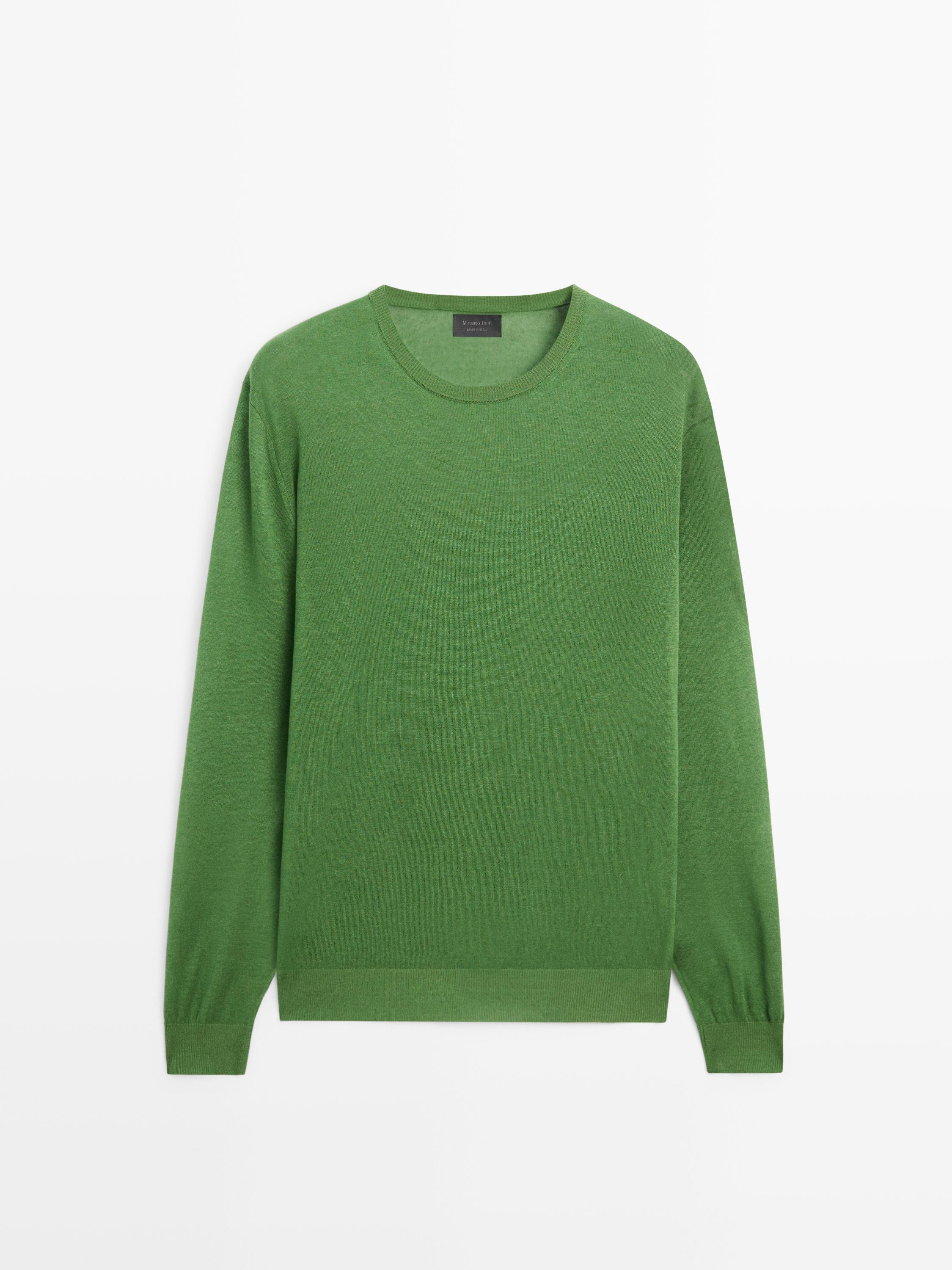 Linen and cashmere knit crew neck sweater | Massimo Dutti US