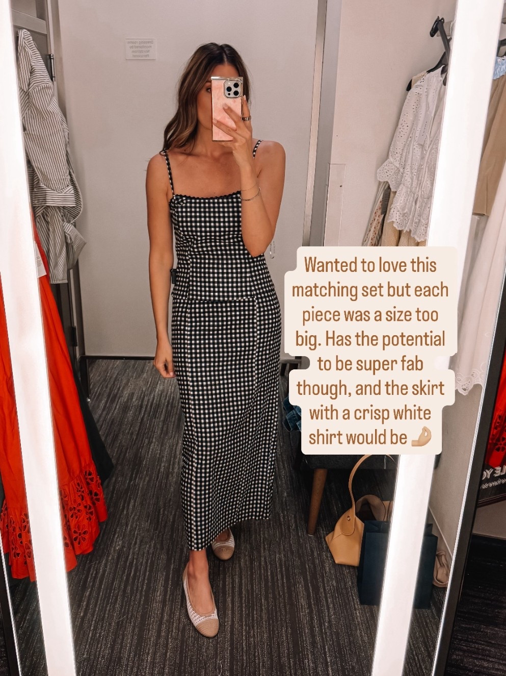 Wearing medium in top, but needed small.
Wearing 4 in skirt but needed 2