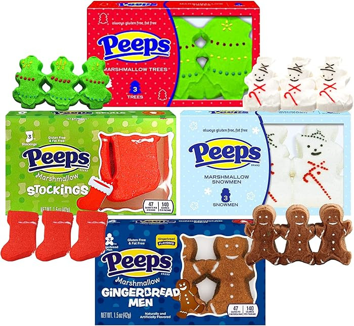 Peeps Marshmallow Candy Christmas Packs, Sugar Coated Character Shaped Marshmallows (Pack of 4) | Amazon (US)