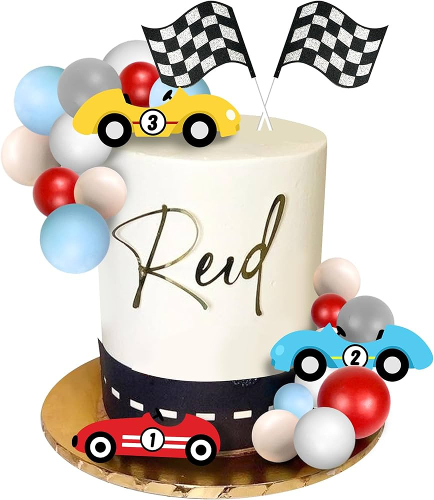 25 PCS Racing Cake Toppers Race Car Birthday Cake Decorations for Racing Car Checkered Flag Birth... | Amazon (US)