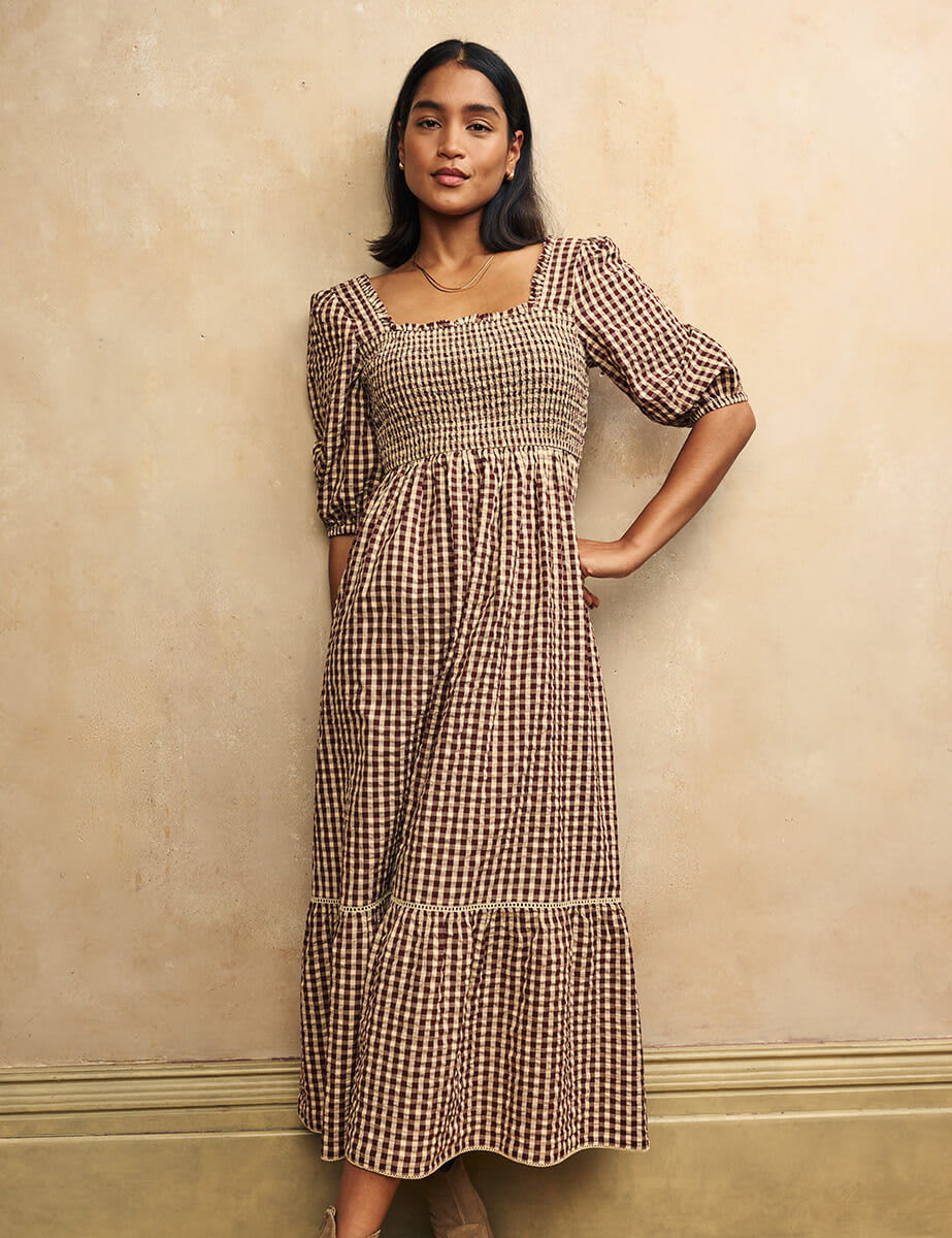 Brown Gingham Elsa Midi Dress | Nobody's Child