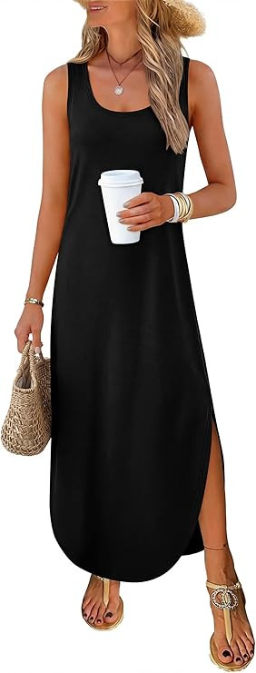 ANRABESS Women Summer Casual Sleeveless Square Neck Beach Maxi Dress 2026 Trendy Loose Fit Split ... | Amazon (US)