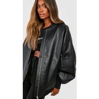 Womens Oversized Faux Leather Bomber Jacket - Black - 10 | boohoo (US & Canada)