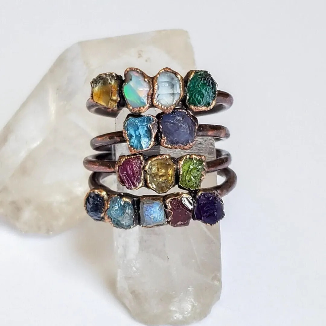 Custom Birthstone Multi Stone Ring, Family Birthstone Ring, Mothers Birthstone Ring, Raw Gemstone... | Etsy (DACH)