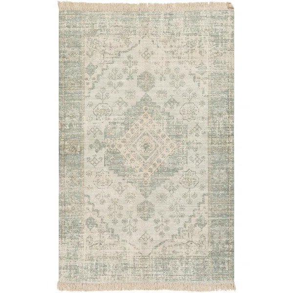 Tucson Oriental Handmade Handwoven Area Rug in Dark Green/Lime/White | Wayfair North America