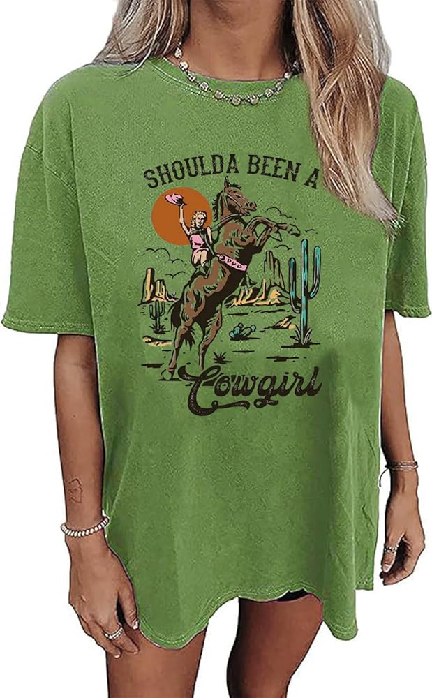 Oversized Wild West Cowboys T-Shirt for Women Western Rodeo Graphic Tee Short Sleeve Loose Vintag... | Amazon (US)