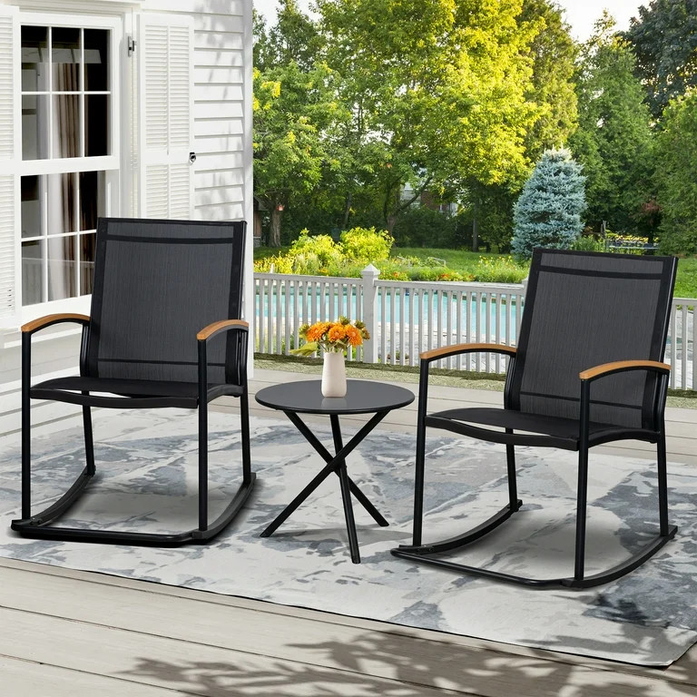 Walsunny 3 Pieces Patio Set Outdoor Patio Furniture Sets Modern Rocking Bistro Set Textilene Chai... | Walmart (US)