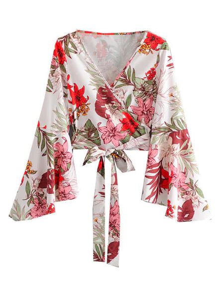 'Rebecca' Floral Front Tie Wrap Blouse | Goodnight Macaroon