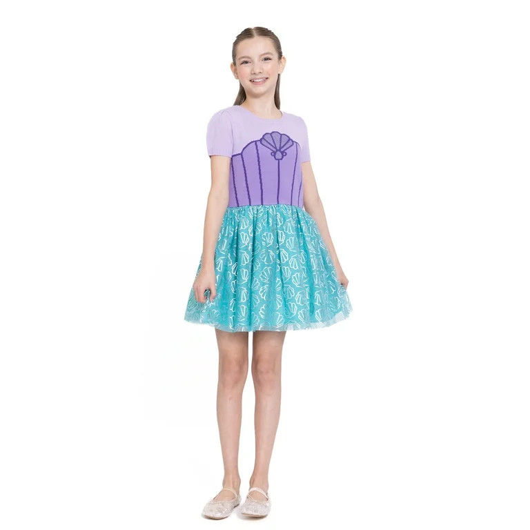 Girls Disney Princess The Little Mermaid Ariel Cosplay Short Sleeve Sweater Dress, Sizes 4-12 | Walmart (US)