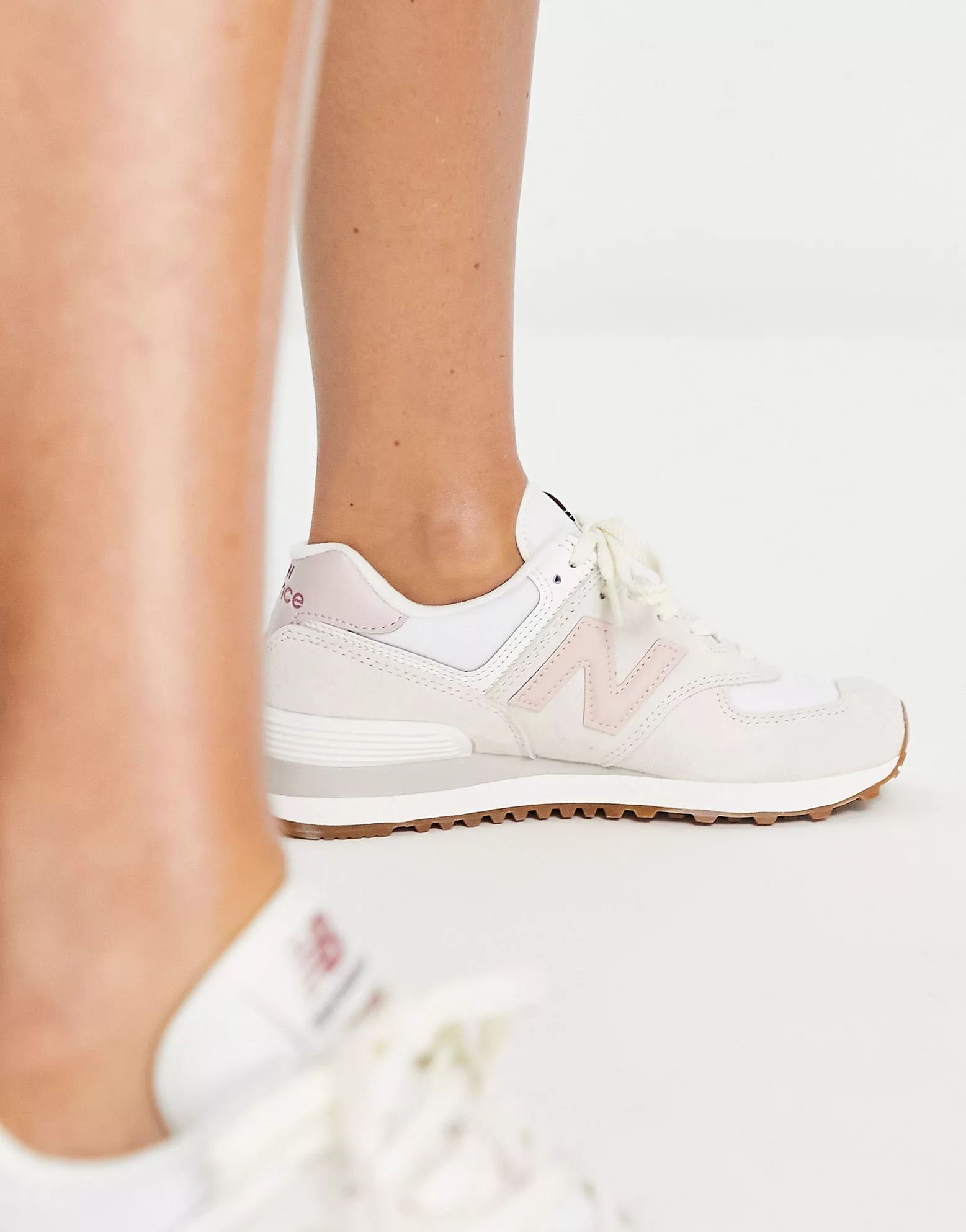 New Balance 574 trainers in white and pink | ASOS (Global)